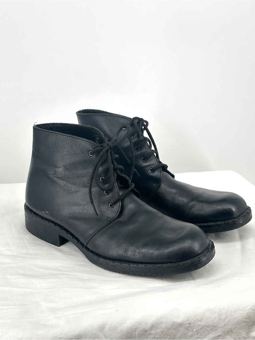 Vintage Guess Men's 12 Black Leather Lace-Up Chukka Boots Utility Streetwear
